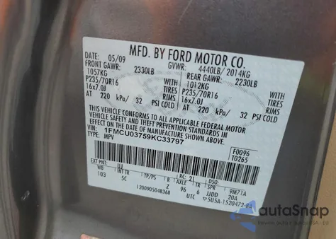 2009 Ford Escape Xlt from USA, damaged, VIN 1FMCU03759KC33797